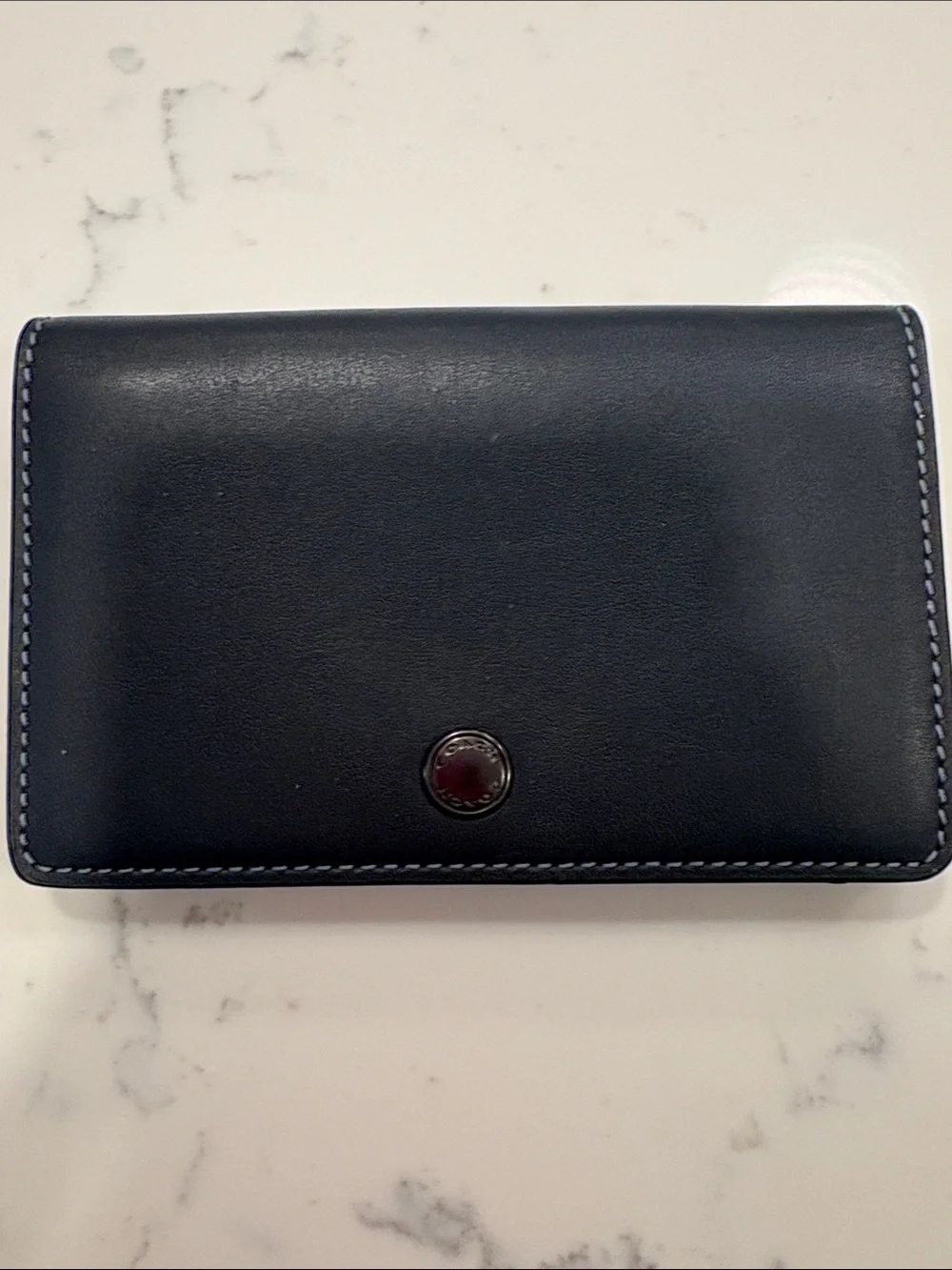 Charcoal grey Leather Wallet with Contrast light blue Stitching
